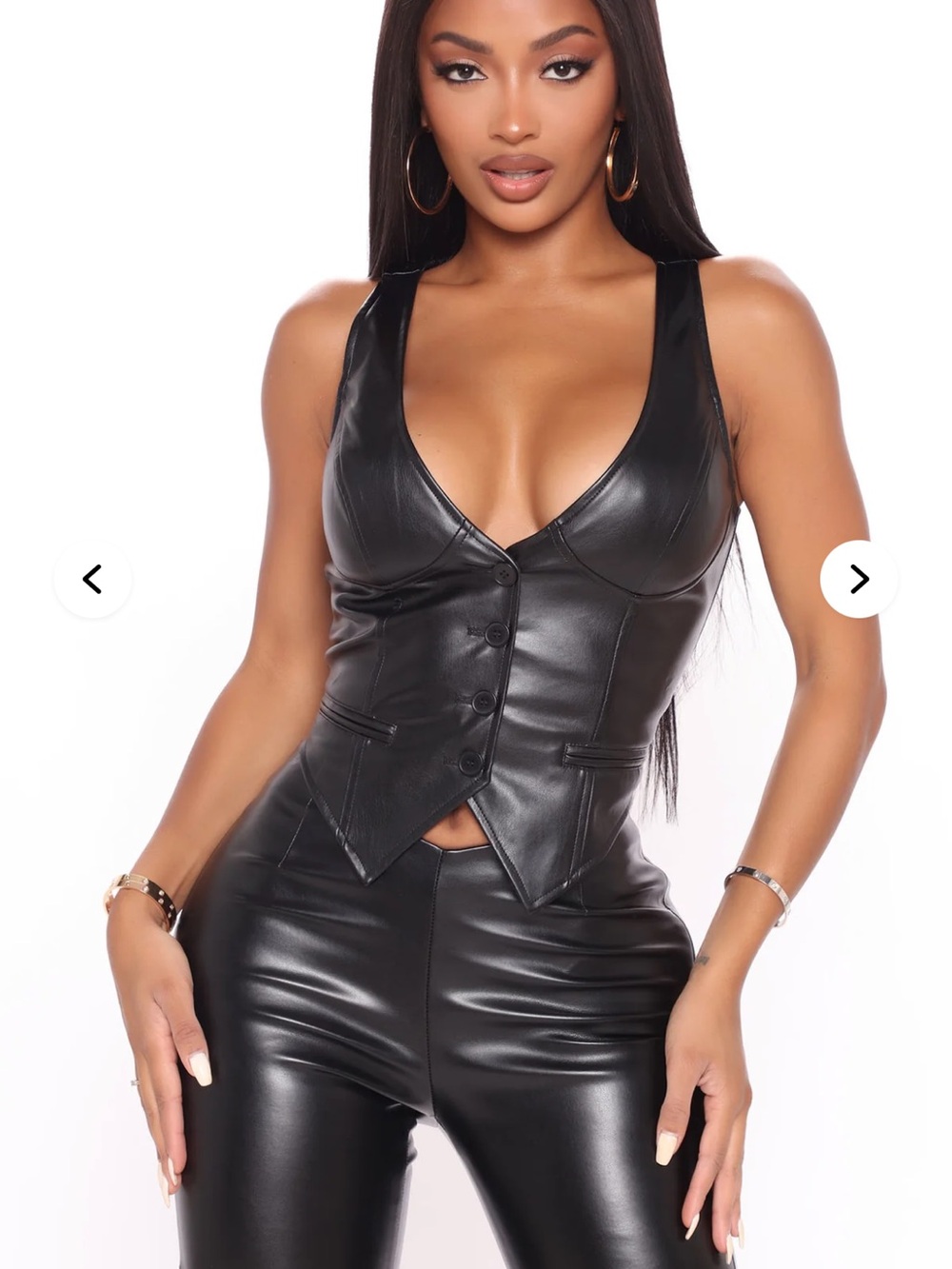 Fashion Nova Black Faux Leather Button-Front Vest
